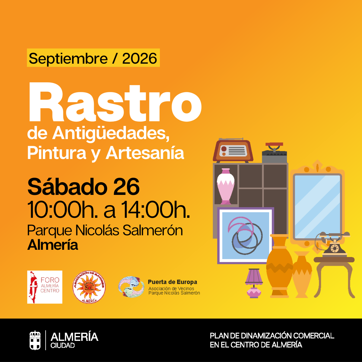 Cartel del rastro de antigüedades